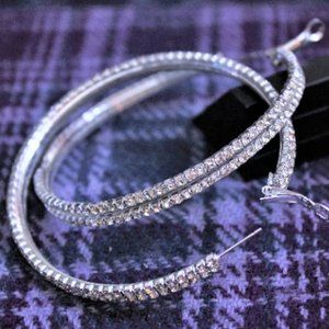 NWT Sophia Collection Rhinestone Silver Tone Large Hoop Earrings